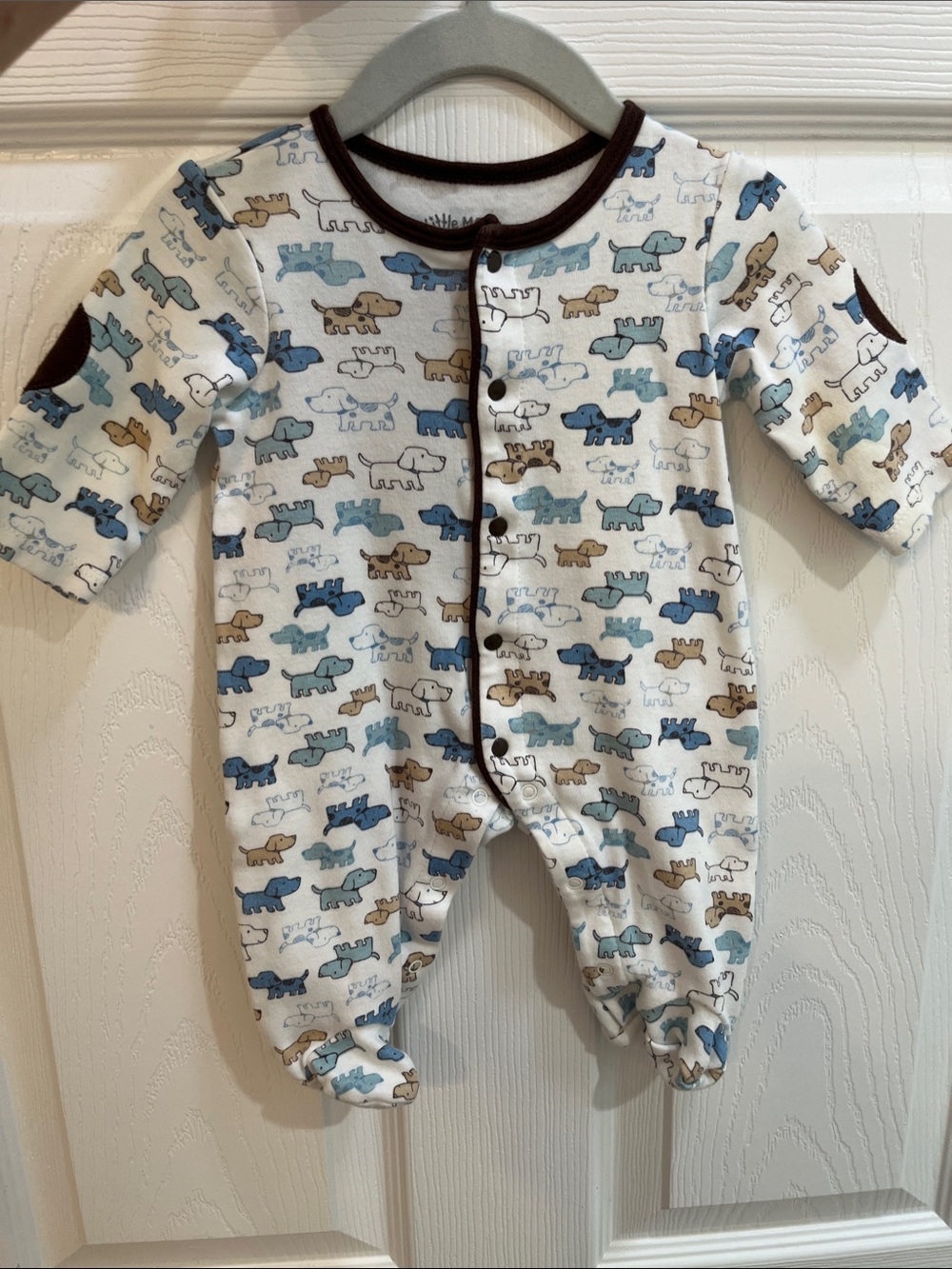 Little Me Blue and Brown Animal Print Footed One-Piece